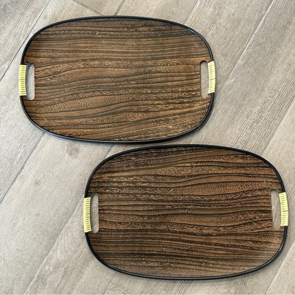 2 Vintage Matching Faux Wood Serving Trays Made in Japan 60s